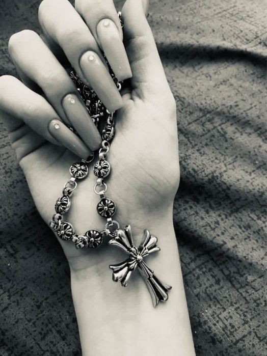 Підвіска Хрестик Chrome Hearts / Масивний ланцюжок Хром Хартс на шию / Срібний кулон с крестом y2k