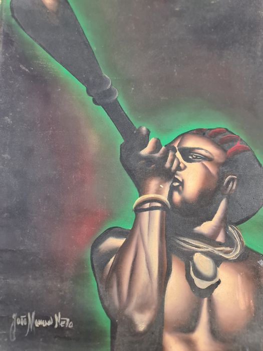 Par de telas pintadas temas africanos de João Manuel Neto