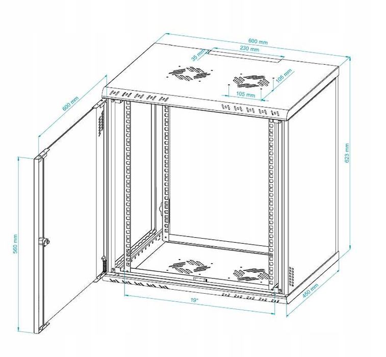 Stalflex Szafa Serwerowa Wisząca RACK 19" 12U 600mm Składana 2 Minuty