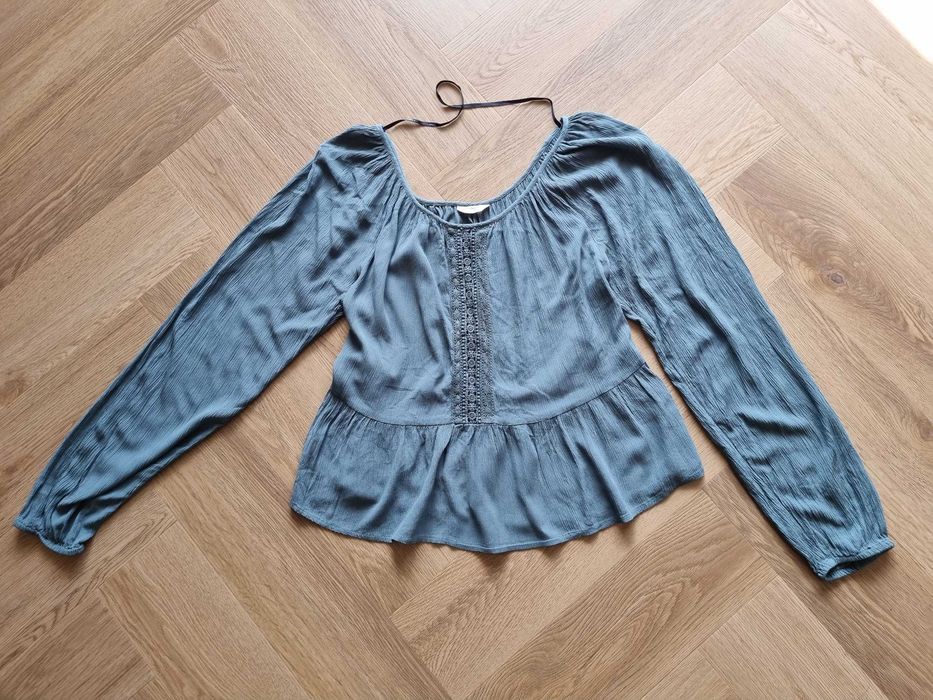Damska szeroka luźna bluzka z długim rękawem dekolt w łódkę plus size