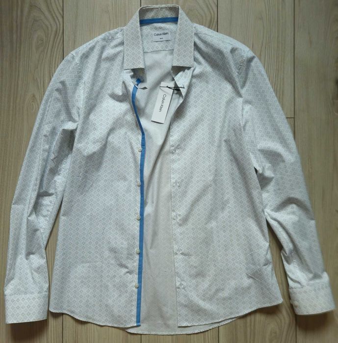 Calvin Klein Koszula Wzór Nowa z Metką Slim Fit 40 Light Blue