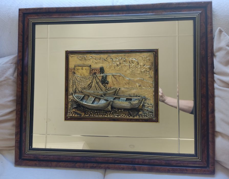 Quadro antigo espelho e prata de lei
