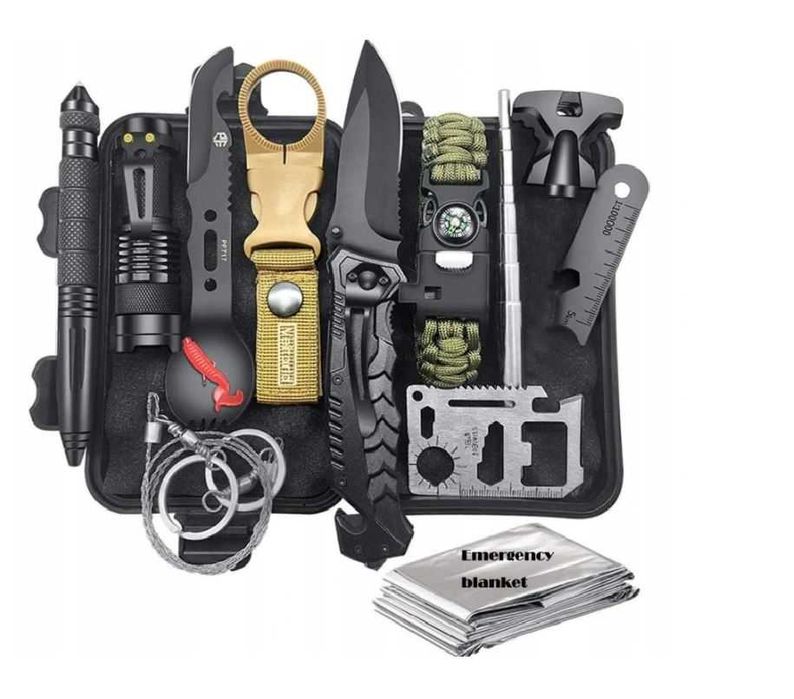 Zestaw przetrwania Wojskowy Multi Tool Survivalowy Survival Niezbędnik kompas latarka krzesiwo multitool gwizdek