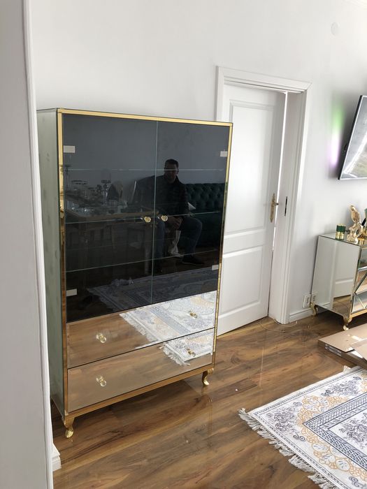 Witryna z lustra, lustrzana, glamour, złota, noga luswik, OKAZJA!!!