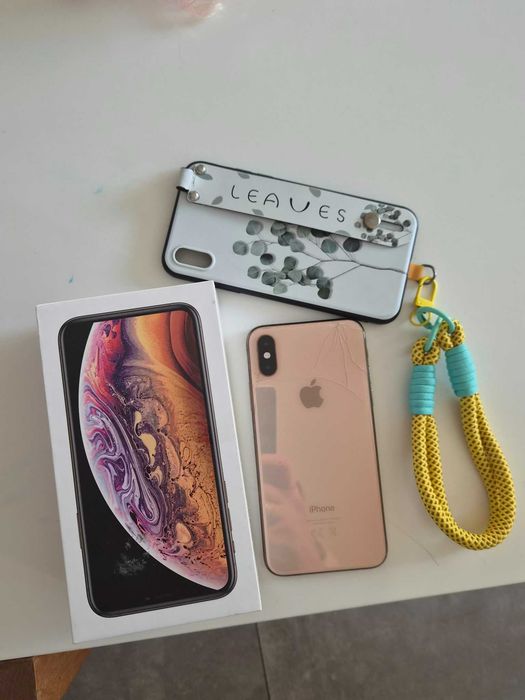 iPhone XS 256GB Gold + pudełko i etui, pęknięty tył