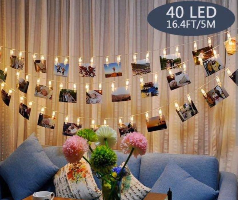 Lampki LED Klipsy na Zdjęcia 5m 40 LED Ciepła Biel Nowe