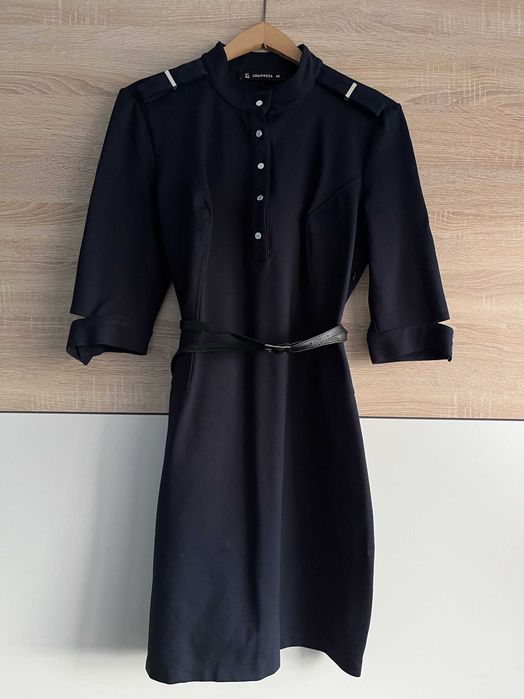 Sukienka żakietowa z paskiem granatowa  Plus size!