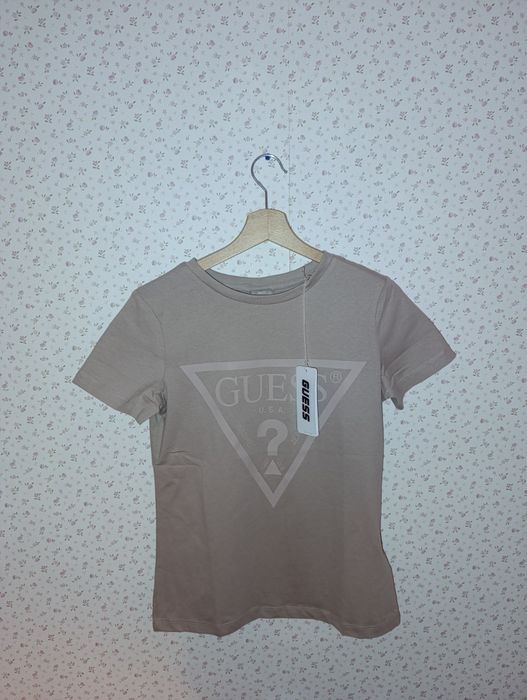 Bluzka t-shirt tshirt 36 S Guess Adele brązowy beżowy różowy