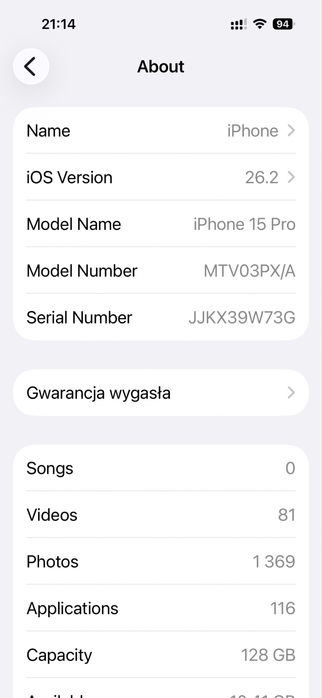 iPhone 15 pro / 128 GB, niebieski, bateria 88%, szkło + case