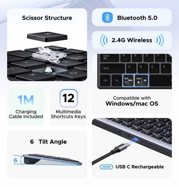 Бездротова клавіатура UGREEN K552 99 клавіш, Bluetooth та 2.4G