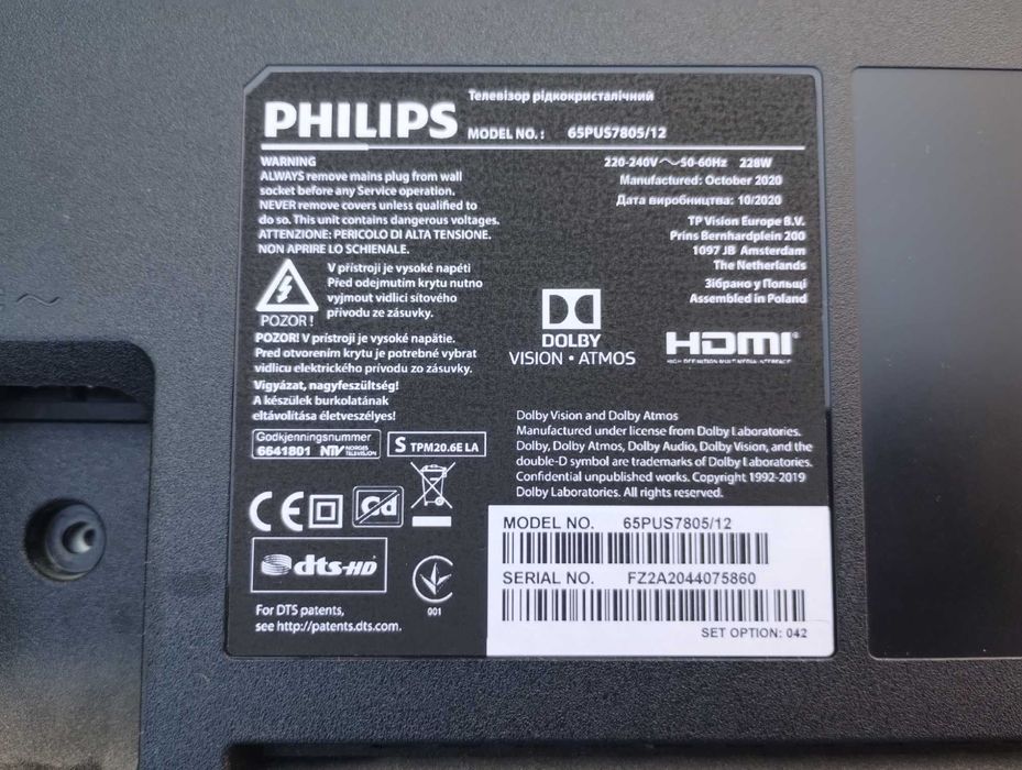 Obudowa tył led ledy TV Philips 65PUS7805/12