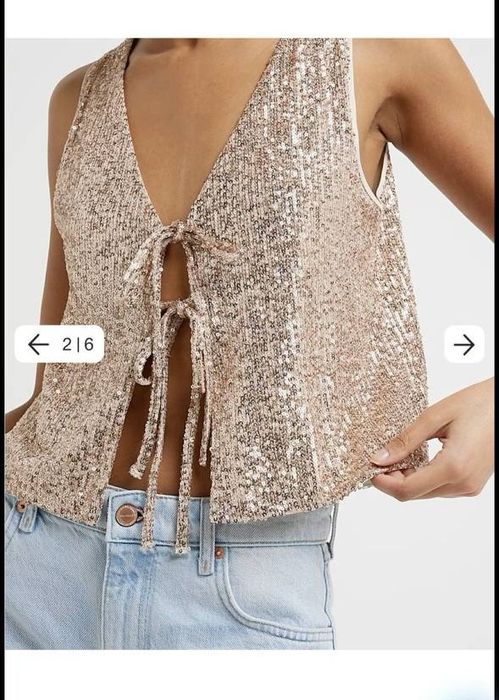 Нарядная блестящая вечерняя жилетка топ на завязках в пайетки