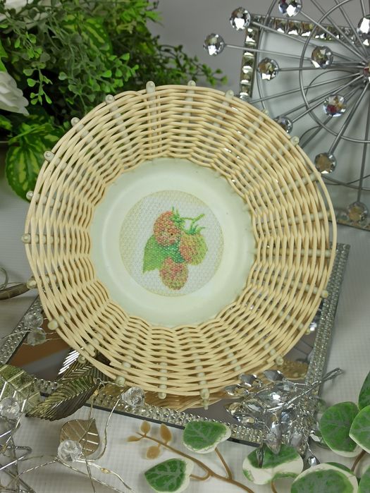 Vintage Okrągły Biały Ażurowy Koszyk Boho PRL 19 cm