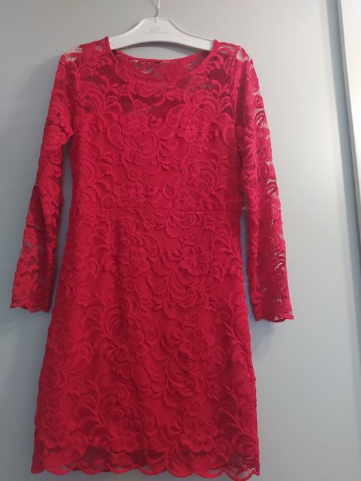 Sukienka koronkowa czerwona H&m
