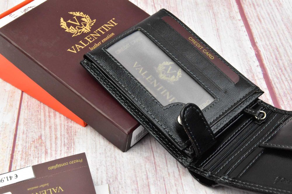 Portfel skórzany męski Valentini oryginalny , włoska jakość czarny