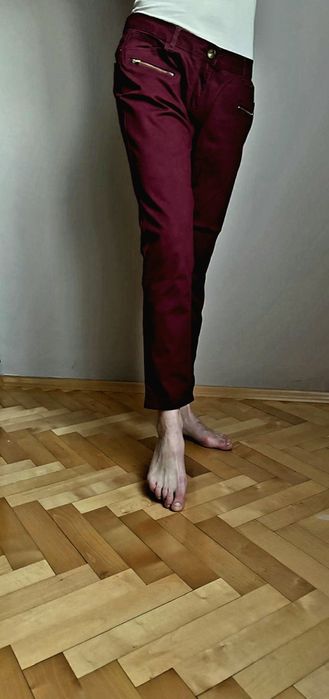 Damskie spodnie promod bordowe 44 proste nogawki