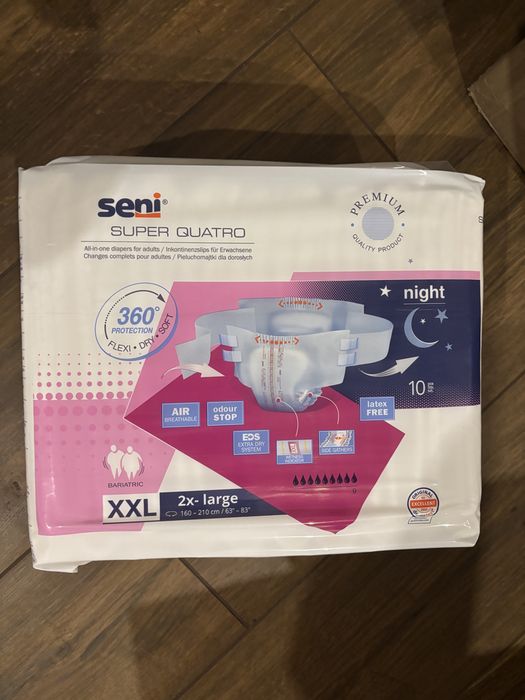 5 paczek pieluch Seni super Quatro XXL