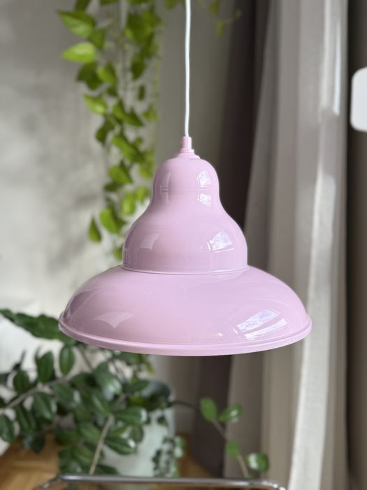 Nowa lampa wisząca duża różowa z białym kablem