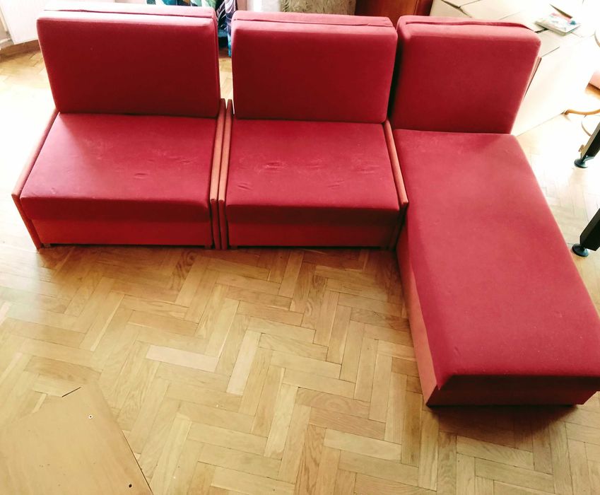 Narożnik z funkcją spania + poduszki; 3 segmenty stan DOBRY; TRANSPORT