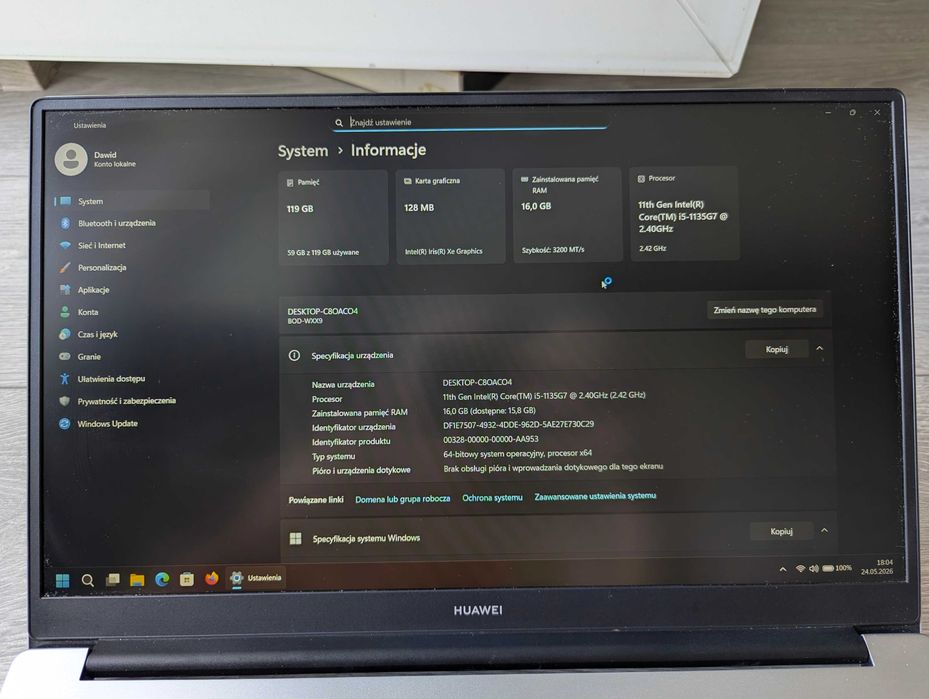 HUAWEI MateBook D 15 Intel 1135G7 16GB RAM Windows 11