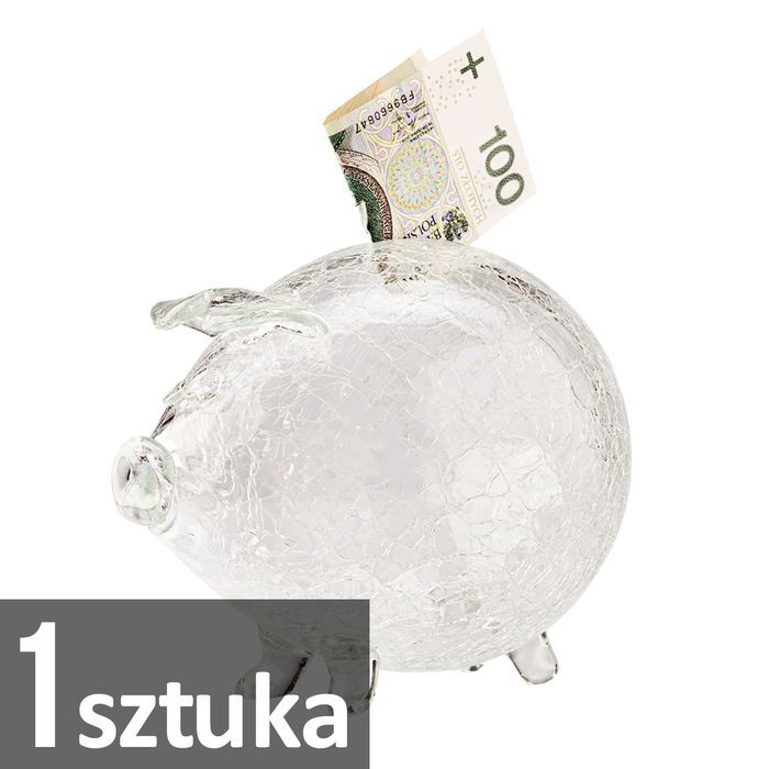 Szklana świnka skarbonka pajęczyna