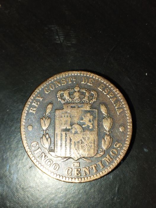 Moedas de 5 Cêntimos 1877 e 1879 de Espanha em Bronze