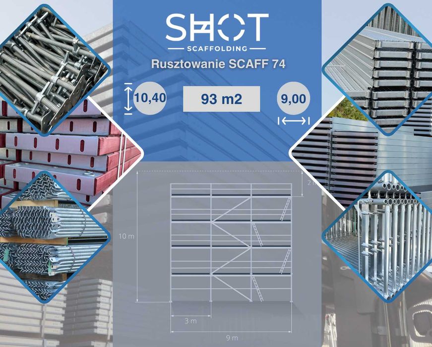 Plettac stalowe rusztowanie elewacyjne na piny 10,40 m x 9 m  nowe kompletne