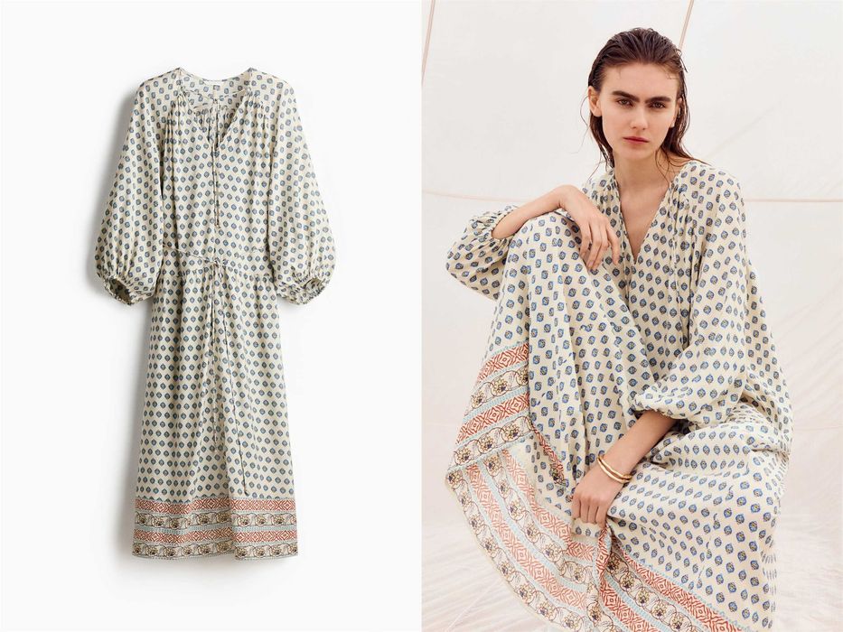 Sukienka S nowa kolekcja tunika oversize kremowa wzór wiskoza PROMOCJA