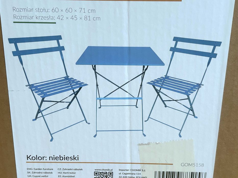 Zestaw mebli ogrodowych metal GardenLine niebieski 3 elementy - NOWY