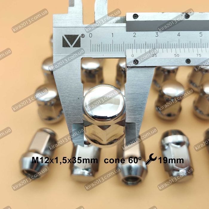 Колесная гайка М12х1,5 конус 35мм ключ 19 хром Mazda Chevrolet Toyota
