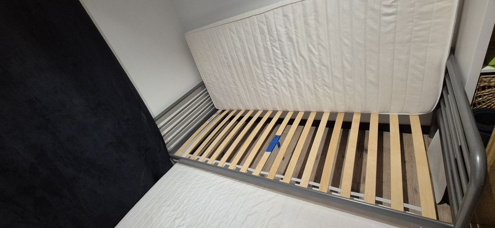 Łóżko metalowe IKEA FYRESDAL – rozkładane (2w1) + 2 materace
