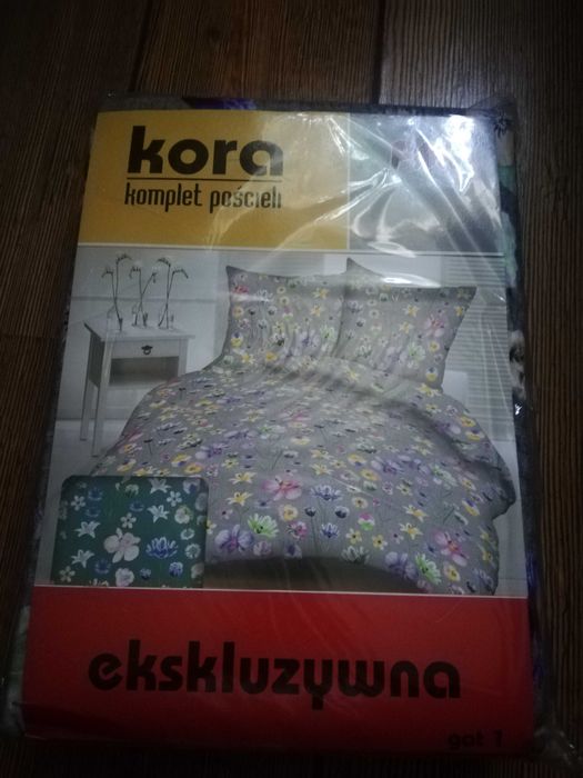 Komplet pościeli szary w kwiaty 160x200, nowa, zapakowana