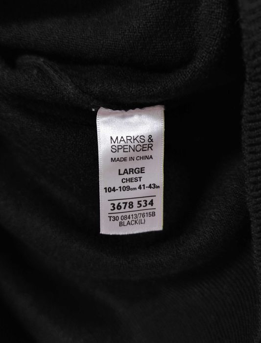 Męski Sweter Dekolt V Serek Czarny Marks & Spencer |R. L