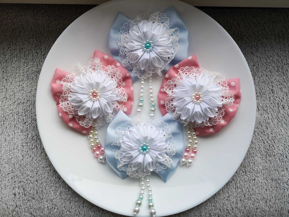 Zestaw Spinek-kokardek na uroczystości RÓŻOWE Handmade