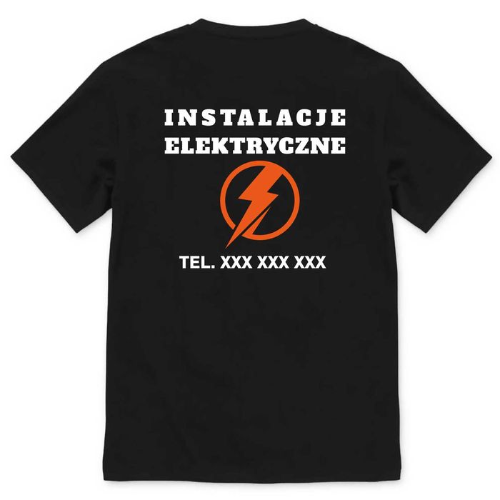koszulka robocza, koszulka firmowa z nadrukiem instalacje elektryczne