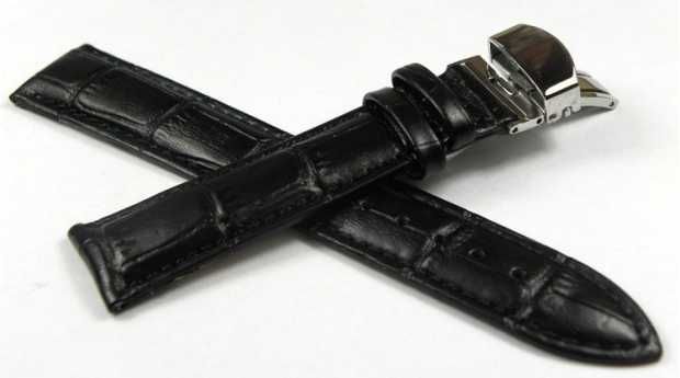 Pasek skórzany do zegarka 18mm z zapięciem motylkowym czarny kroko
