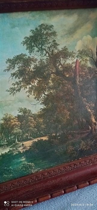 Oleodruk pejzaż w pięknej ramie.