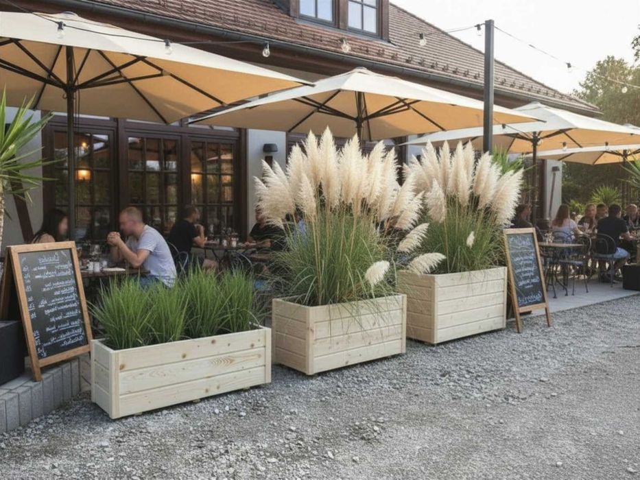Donice drewniane wysokie do ogródka gastronomicznego, ogrodu, na taras