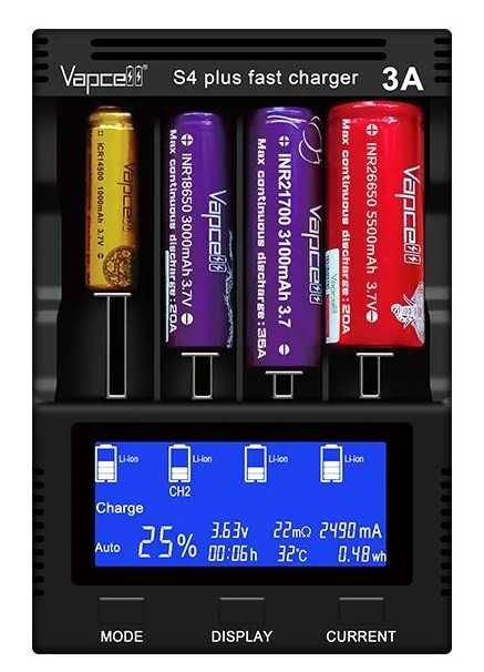 Vapcell original s4 plus v3.0 carregador rápido 4 slots 12a carregador