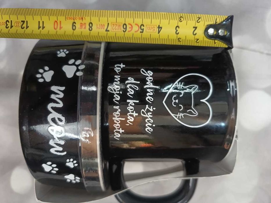 Nowy Komplet kubek 350 ml + miska dla kota 12 cm Eloy czarny