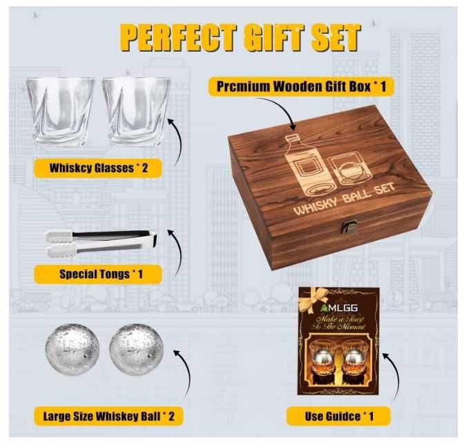 Zestaw prezentowy do whisky w drewnianej walizce AMLGG