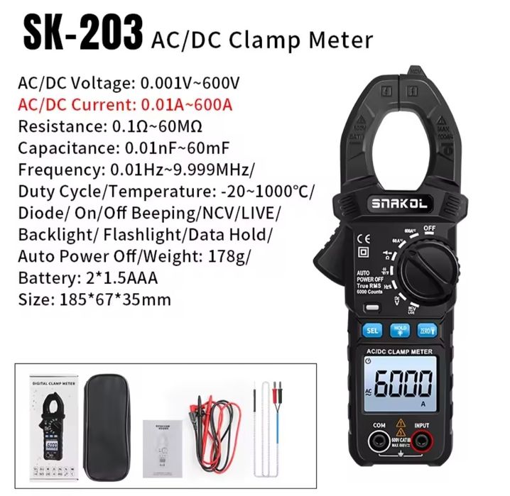 Цифрові струмові кліщі ANENG PN108 AC/DC 600A | True RMS |