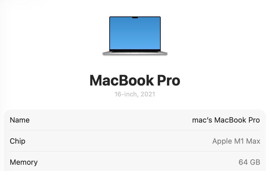 MacBook Pro 16 M1 MAX 64GB RAM 1TB SSD Silver