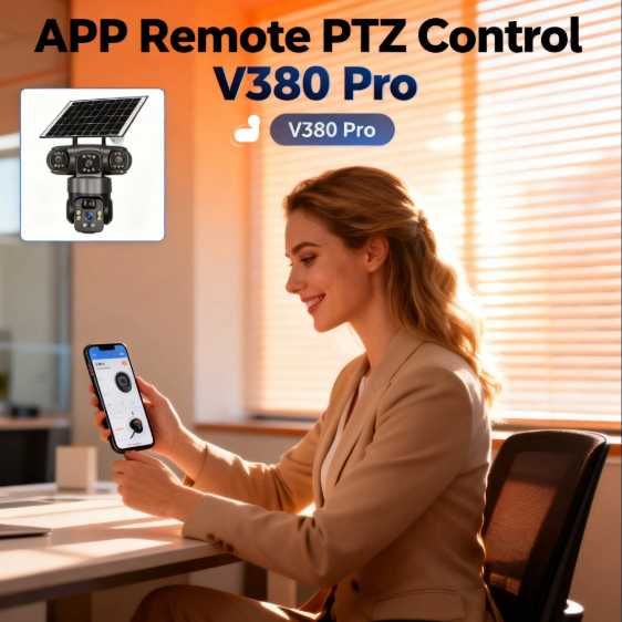 4G камера відеоспостереження V380 Pro 360° PTZ 6 МП, 3 об'єктиви, сонячна панель, d054