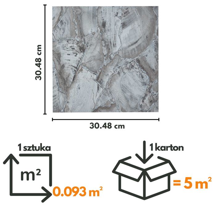 Płytki Winylowe Samoprzylepne 5m² SZARY KAMIEŃ Panele Kafelki  Marmur
