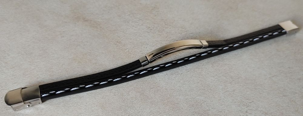 Męska bransoletka ze skóry ekologicznej z dadatkami ze stali nierdzewn