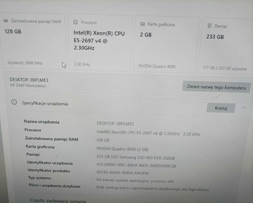 HP Z440 Workstation – 128 GB ECC, Xeon 18C/36T, LSI 9300-16i, ICY DOCK