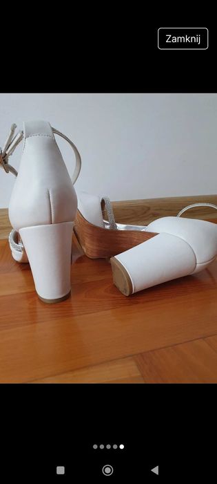 Skórzane buty ślubne białe na klocku Marco Tozzi