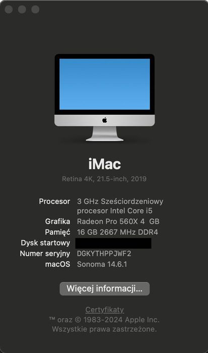 Apple iMac Retina 4K 21.5 3.0GHz/16GB/1TB SSD/Grafika 4GB
