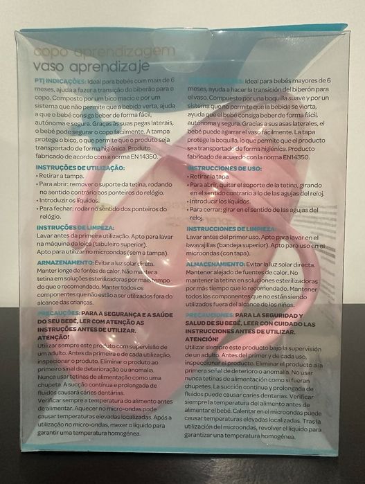 Copo de Aprendizagem Rosa de Bebé Novo